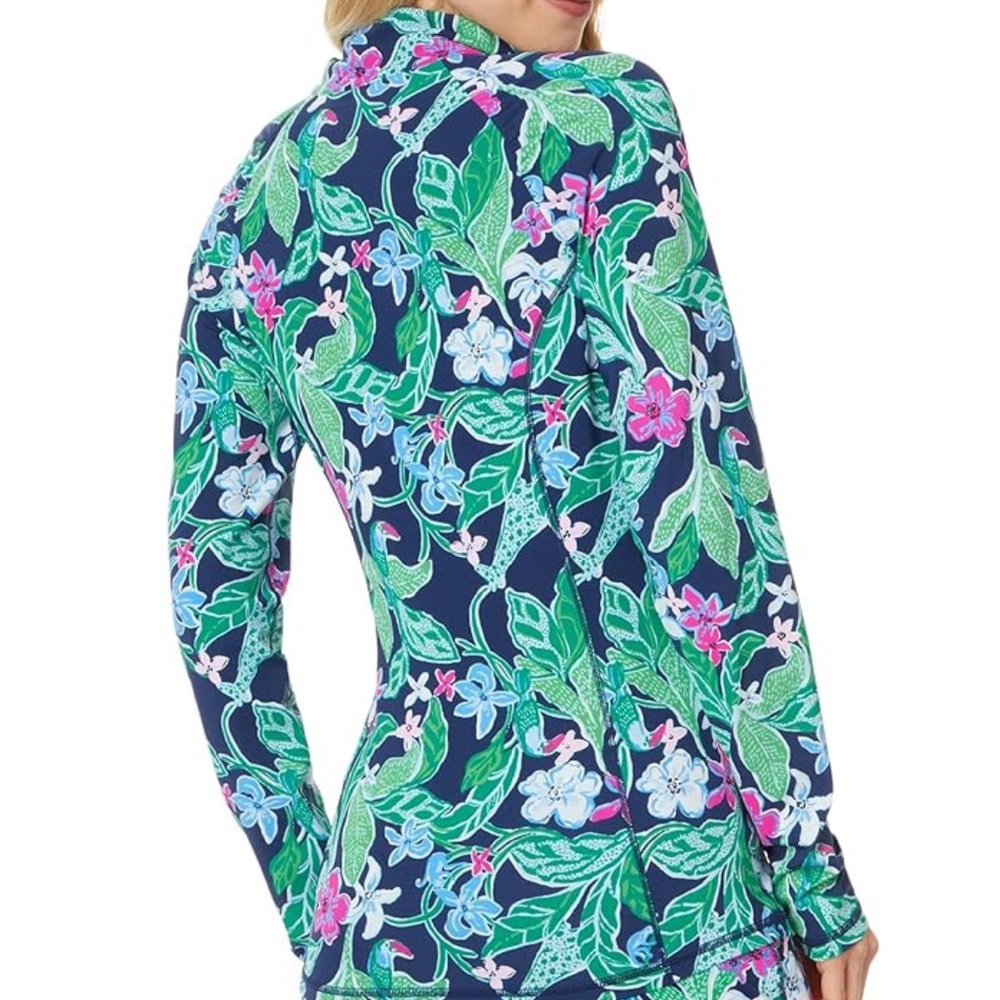 Lilly Pulitzer Navy Floral Half-Zip Long Sleeve Top - Picture 11 of 11